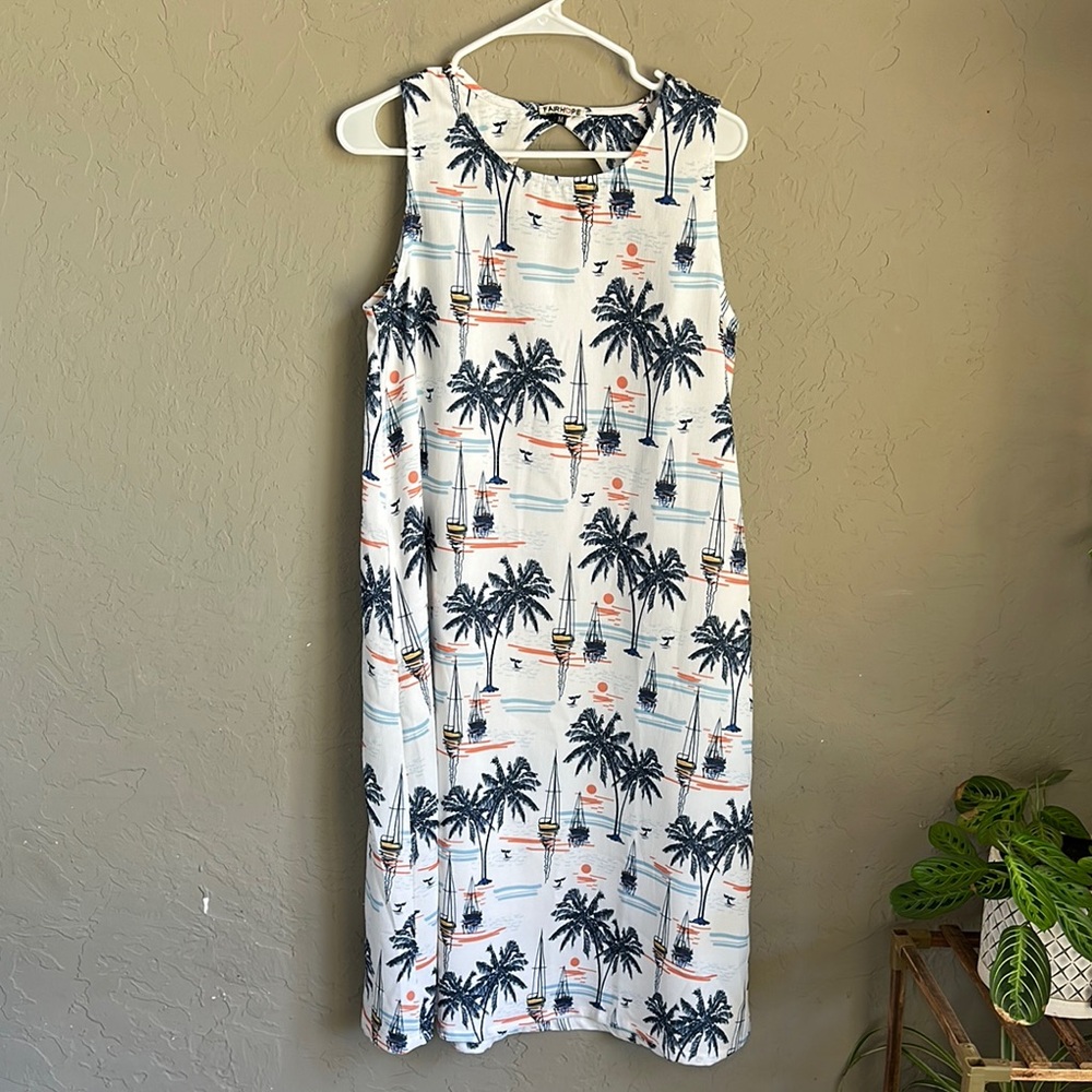 Fairhope size medium palm‎ tree, sailboat ocean print summer vacation dress